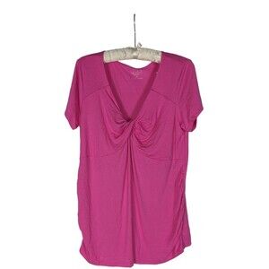 Isabel Maternity Tshirt XL Women's Pink Vneck Short Sleeve Ruched Side Stretch